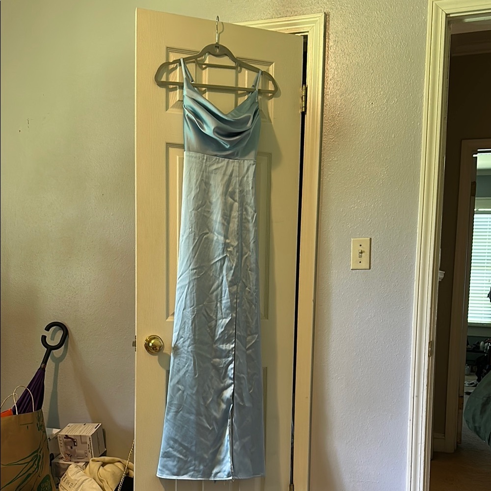 Revelry Light Blue Satin Gown